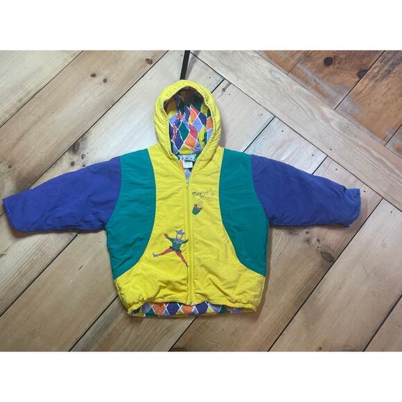 VTG Youth Retro Colorblock zip up winter hooded jacket. Jesters. Magic. size 4 - Picture 1 of 7